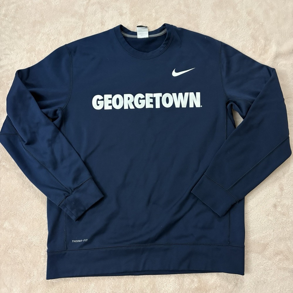 Nike Therma-Fit Georgetown Hoyas Sweatshirt Mens Large Blue Spell Out Crewneck